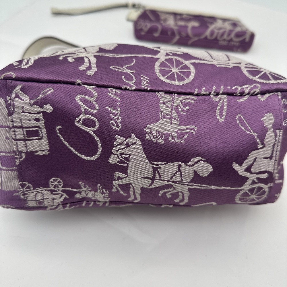 VTG Y2K Coach Purple Horse Carriage Print Wristlet & Bag Canvas Leather Trim EUC - Picture 4 of 14